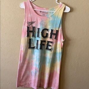 Pastel Miller highlife tie dye tank.